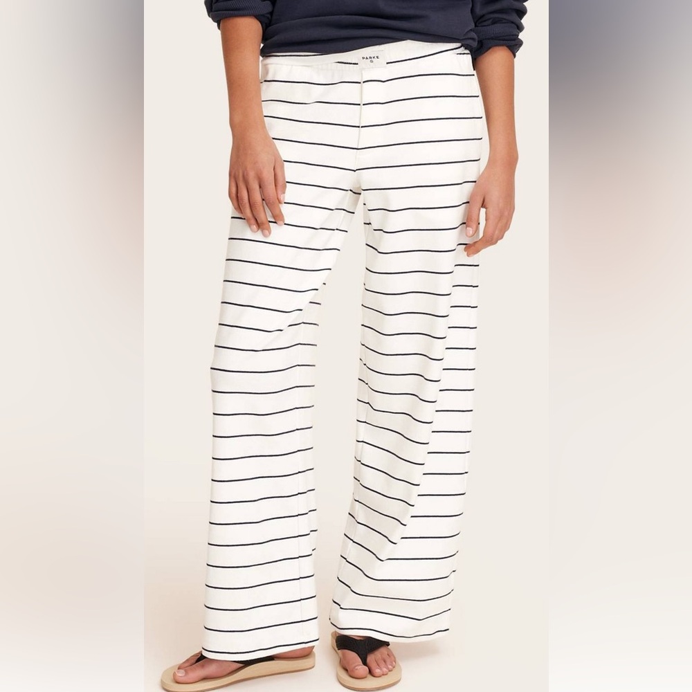 PARKE x Target High-Rise Boxer Knit Pants Navy Blue Striped  Women’s size S NWT